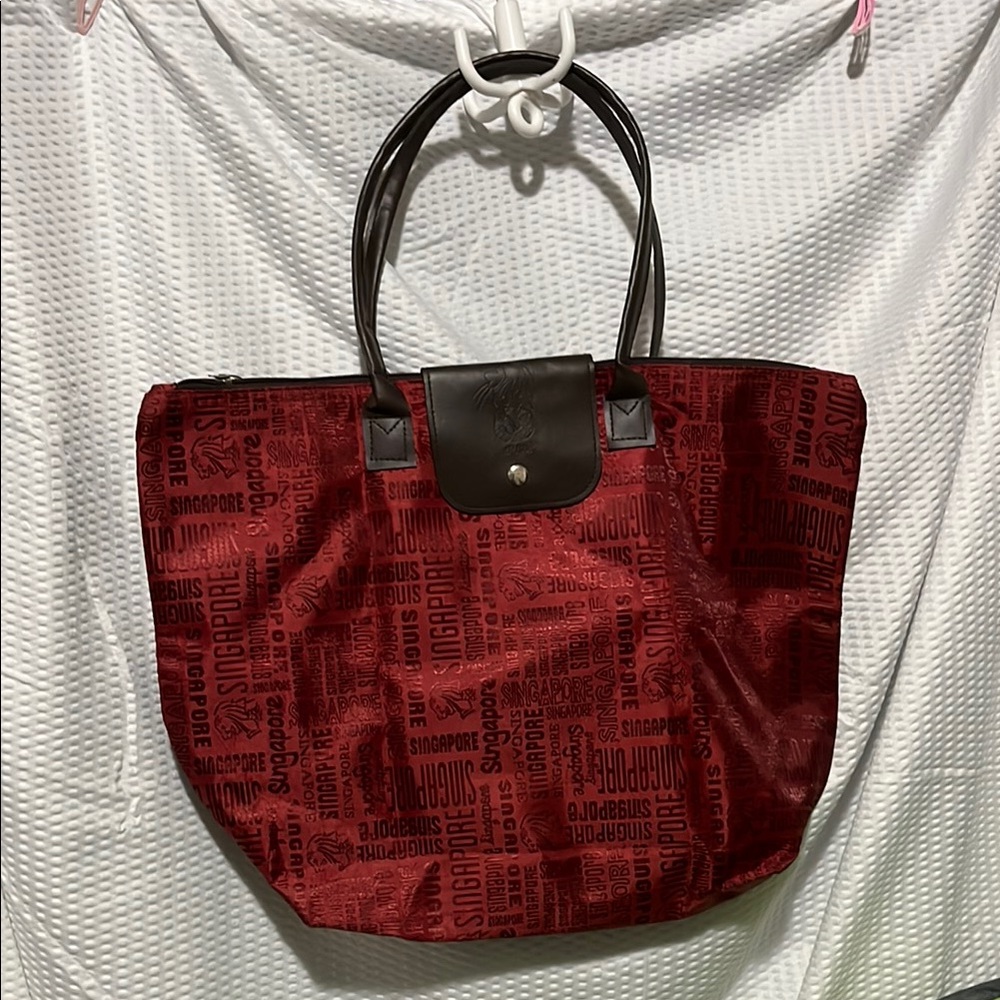 Stylish Red and Brown Tote with Textured Design